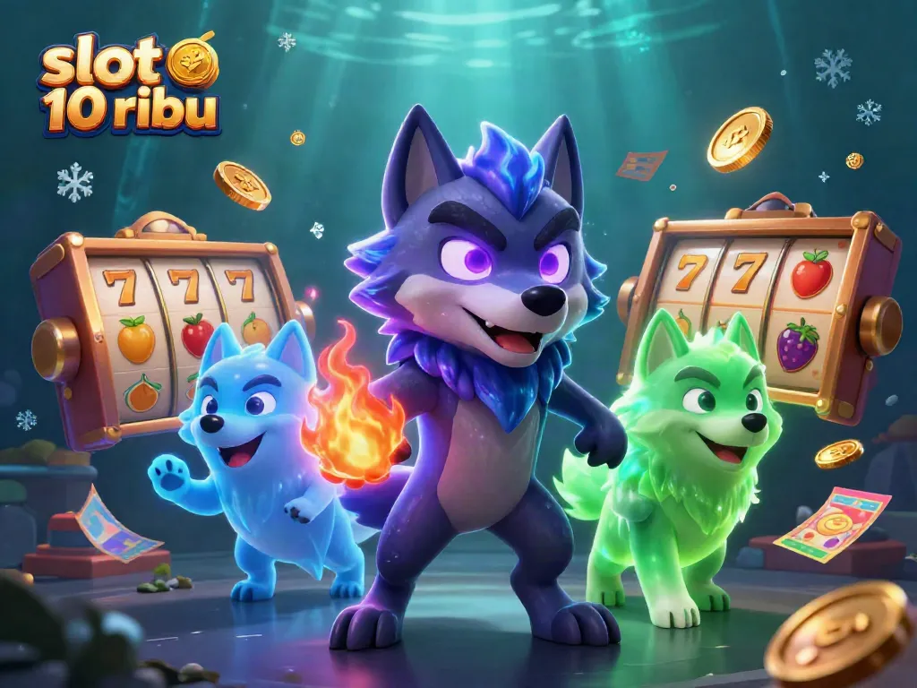 Spin and win big with slot 10 ribu in this vibrant 3D scene of ghostly wolves and slots.