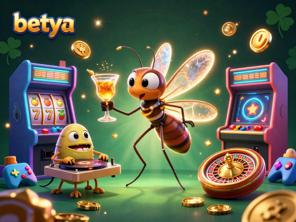 Betya showcases an epic 3D casino scene with vibrant characters and gaming elements.