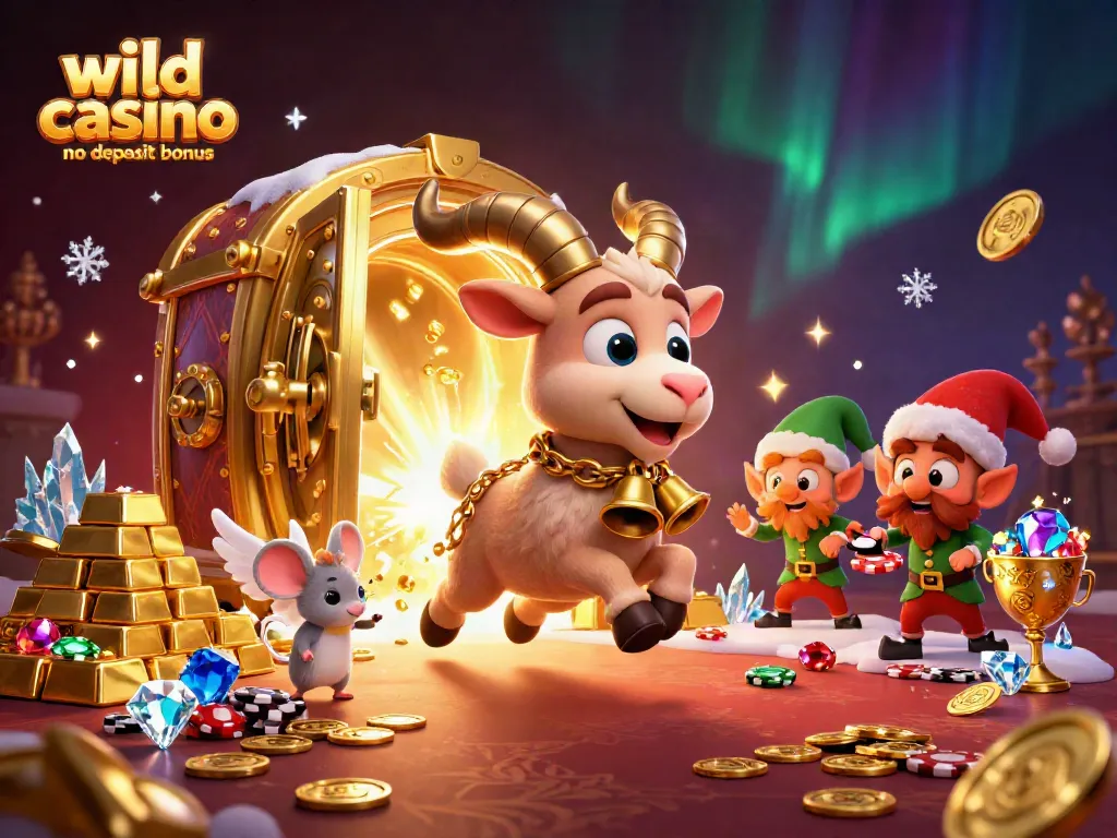 Engage with the wild casino no deposit bonus in a lively scene of festive characters and treasures.