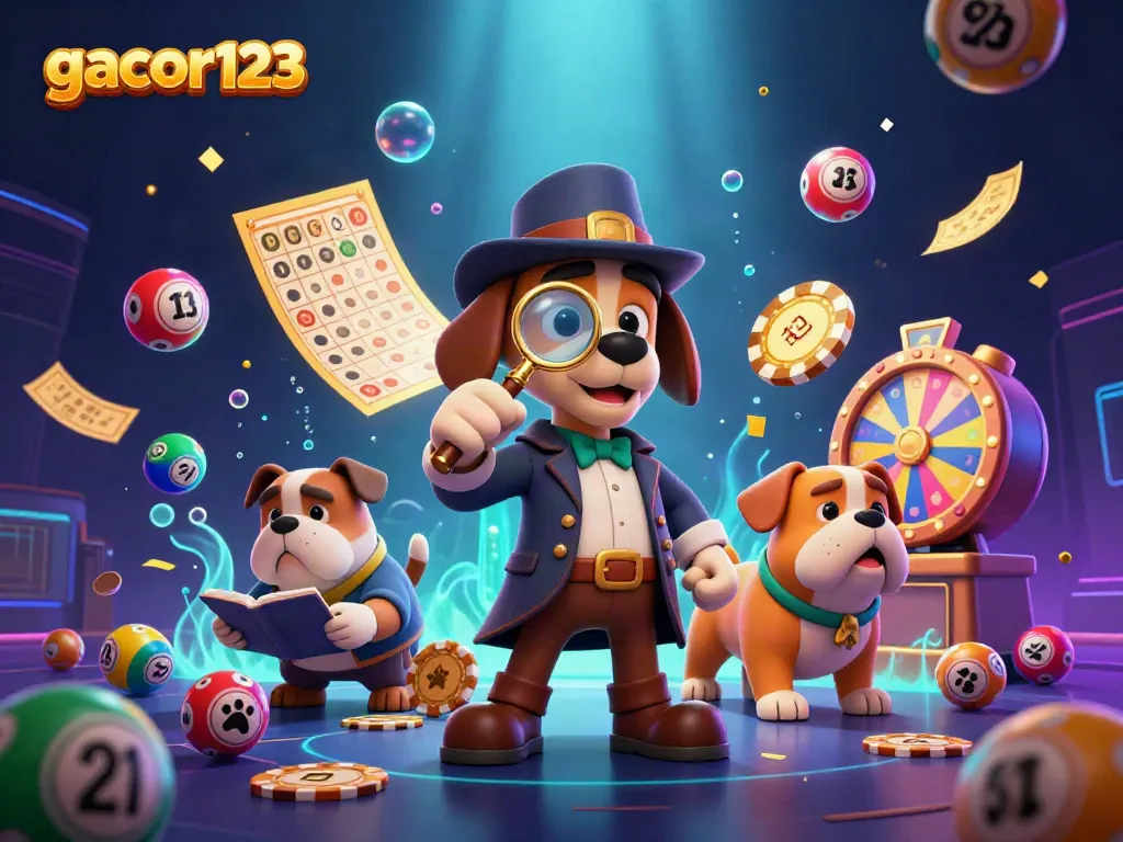 Join gacor123 for thrilling slots and jackpot adventures with fun 3D detective characters and vibrant casino elements.