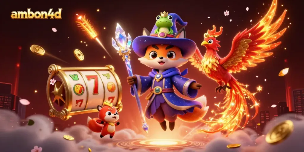 Experience thrilling slots and jackpots with ambon4d in a vibrant 3D casino scene.