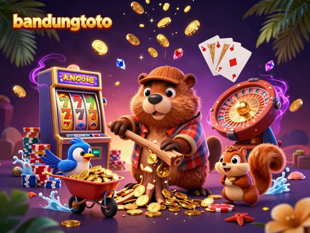 Engage in thrilling gameplay with bandungtoto featuring a cheerful beaver collecting golden coins.
