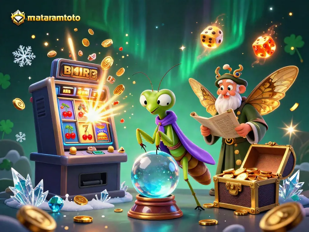 Experience the excitement of mataramtoto with a whimsical scene featuring a fortune teller and library elements amidst a jackpot explosion.