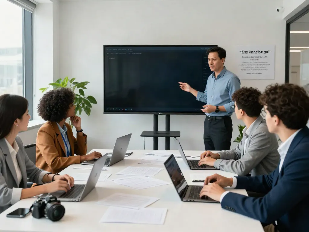 Team collaborating using tax software to start a tax business, showcasing innovation and teamwork in a bright office.