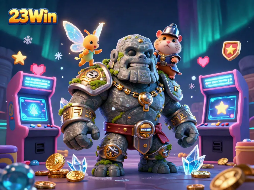 Engage with 23Win's thrilling casino experience featuring characters amidst vibrant gaming elements.