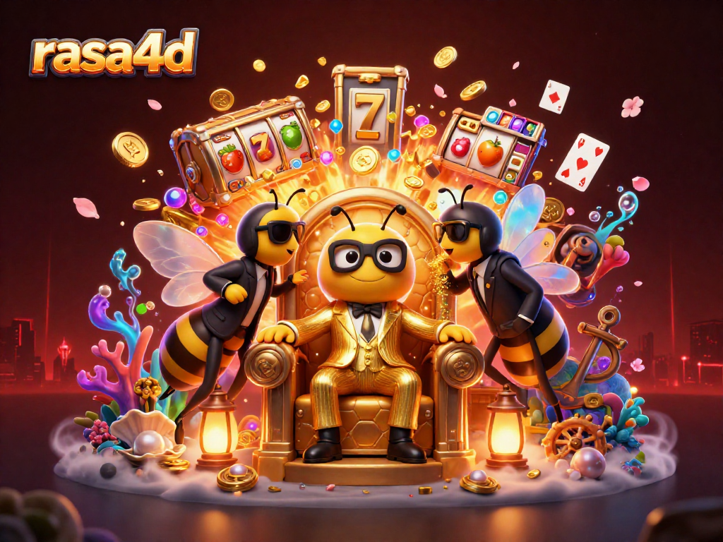 Mengguncang slot dengan rasa4d, bos mob bumblebee hadir dalam ilustrasi kasino 3D yang penuh warna.