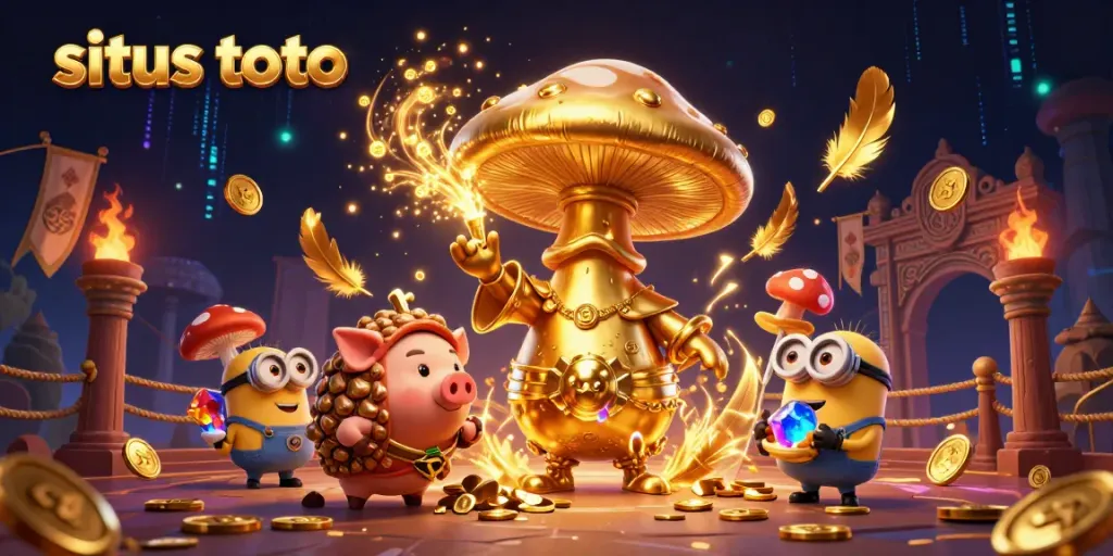 Experience the magic of situs toto with this vibrant illustration of a wizard and treasure-hunting pig.