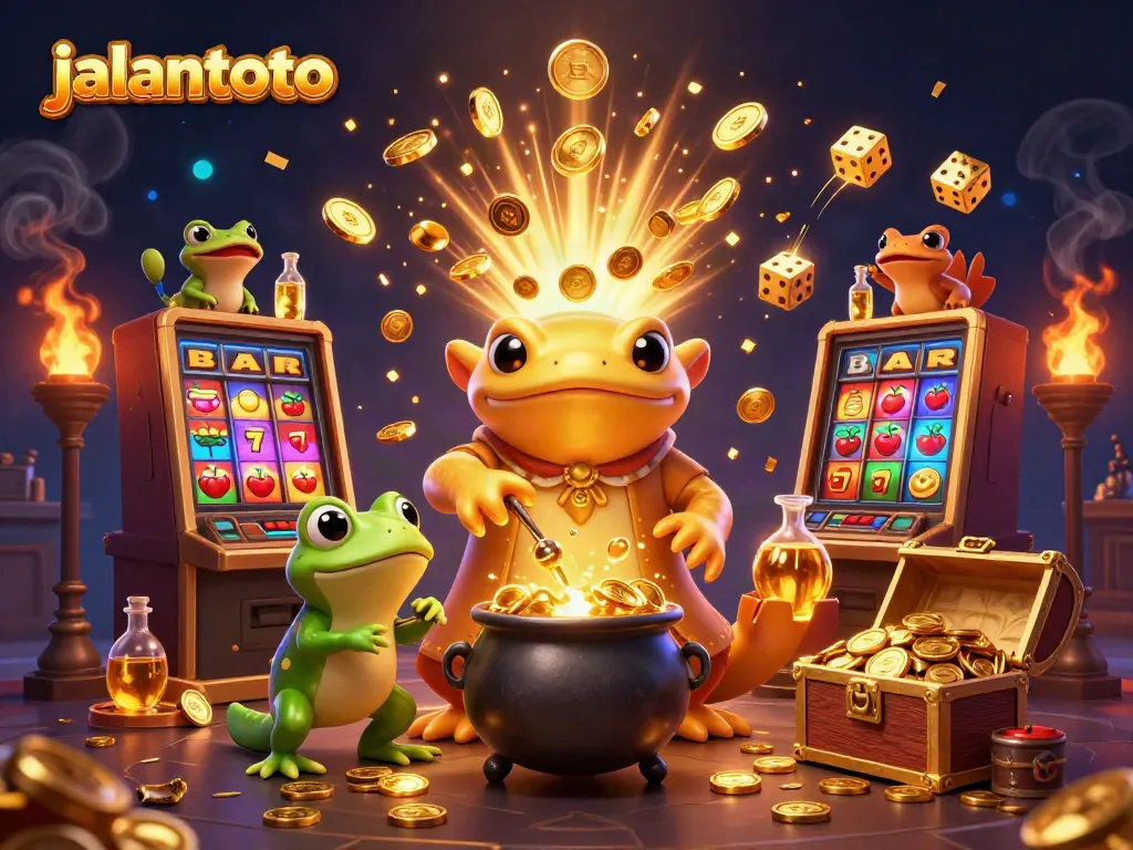 Permainan judi jalantoto dengan ilustrasi alkemis dan berbagai elemen slot yang menarik.