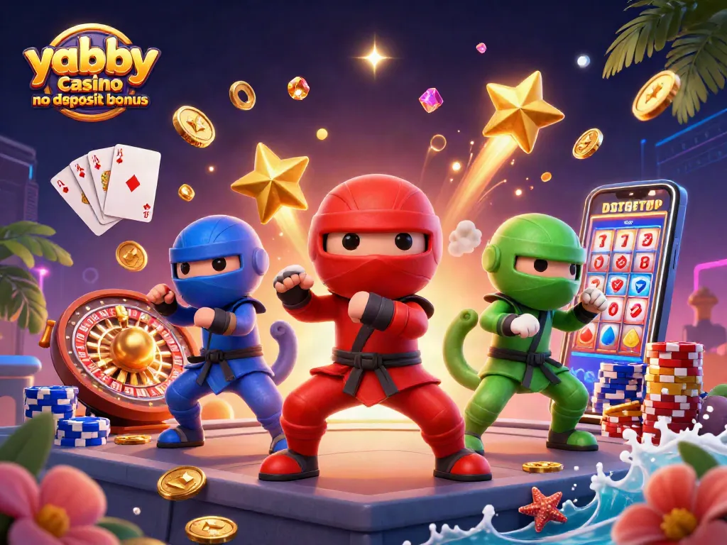Play with the latest yabby casino no deposit bonus, enjoying a cartoony 3D showdown filled with vibrant casino elements.