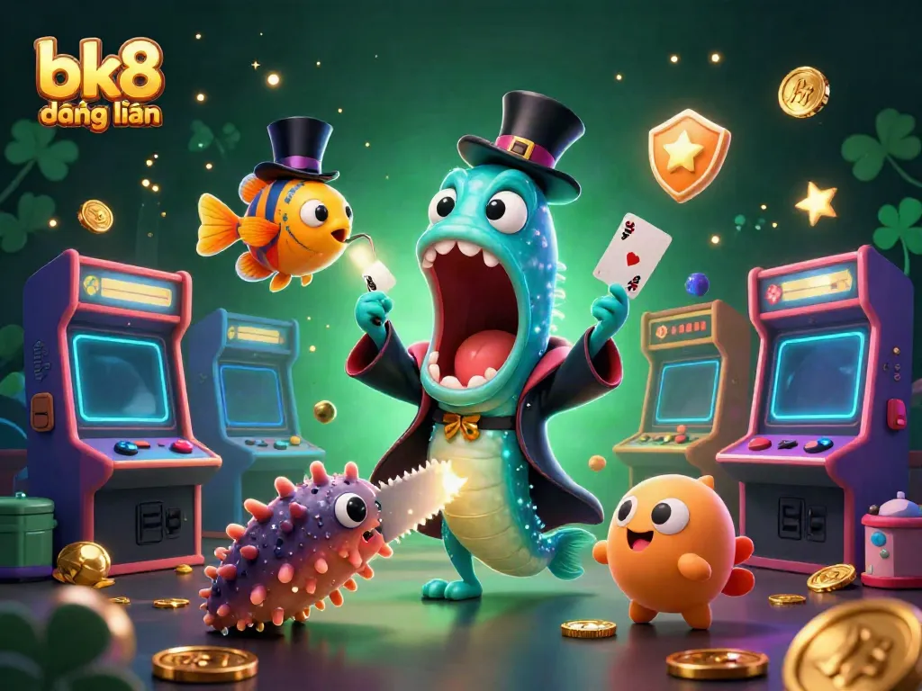 Experience thrilling bk8 đăng nhập magic with vibrant card tricks and deep-sea critters in this dynamic illustration.