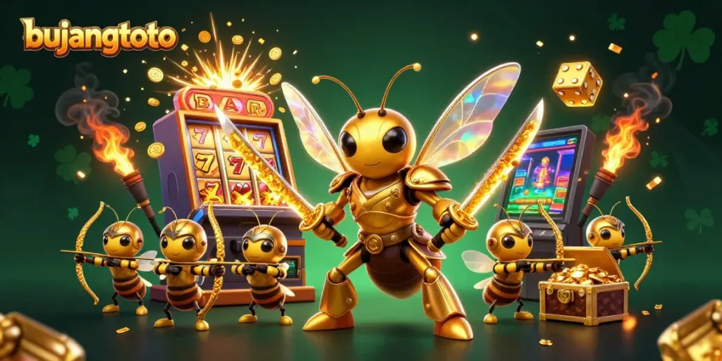 Experience the excitement of bujangtoto with a dynamic illustration of a vibrant casino scene.