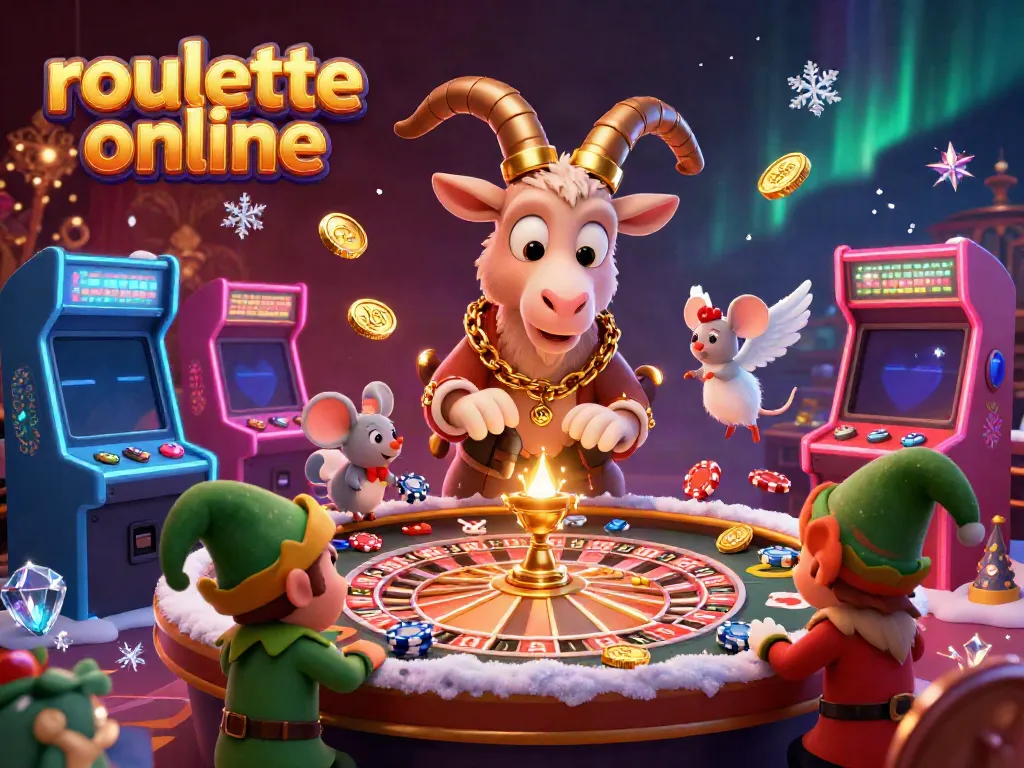 Engage in roullete online with a colorful 3D casino scene featuring a Krampus goat and playful characters.