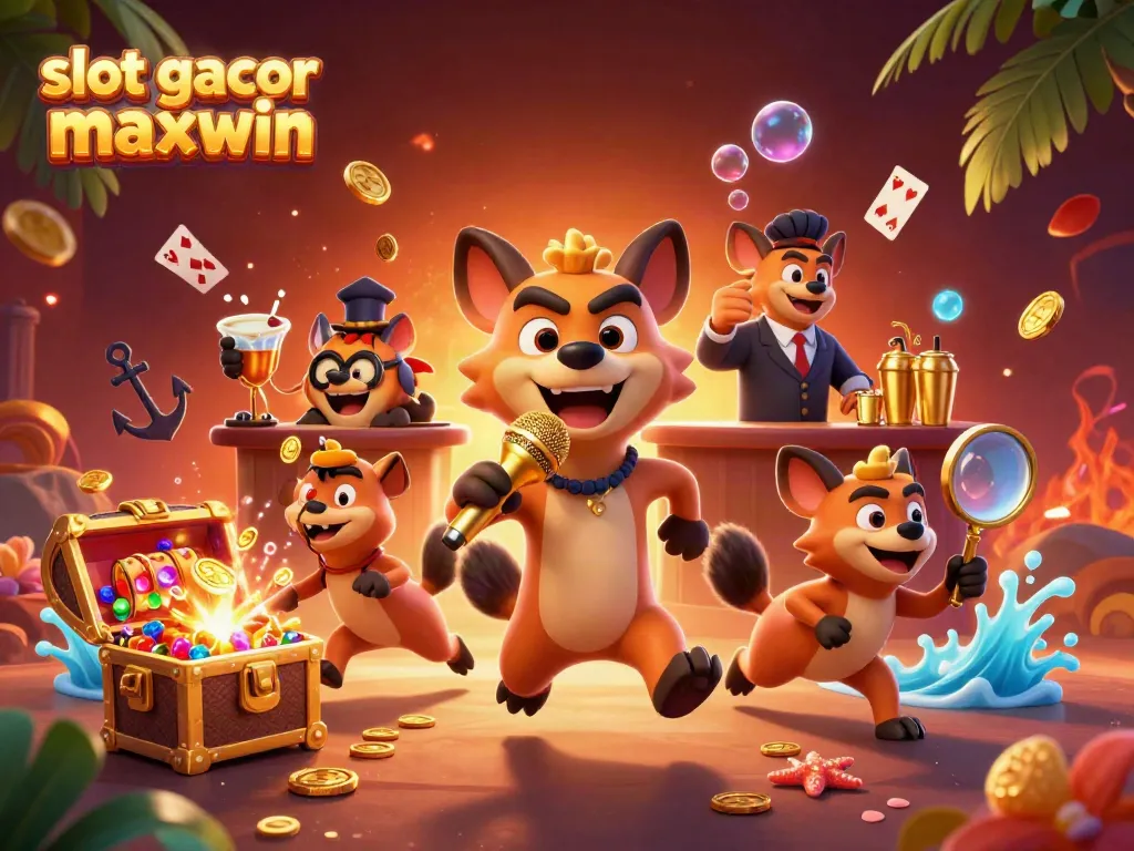 Engage with slot gacor maxwin through vibrant hyenas in a comedy casino, showcasing jackpot fun.
