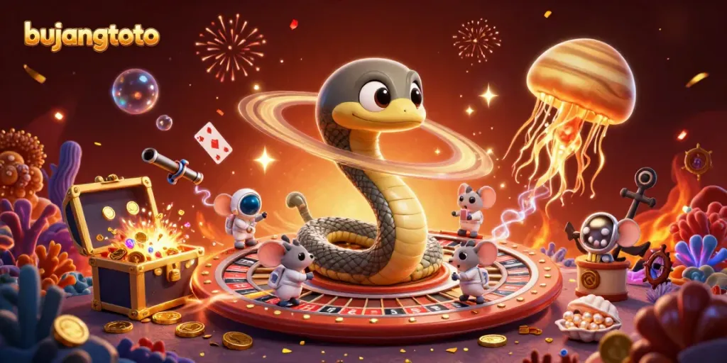 Engage in thrilling bets with bujangtoto amidst a dynamic cosmic casino setting.