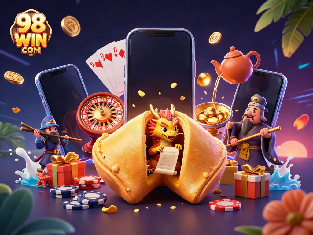 Engage with excitement at 98 WIN COM through vibrant casino-themed design featuring fantasy elements and dynamic gaming components.