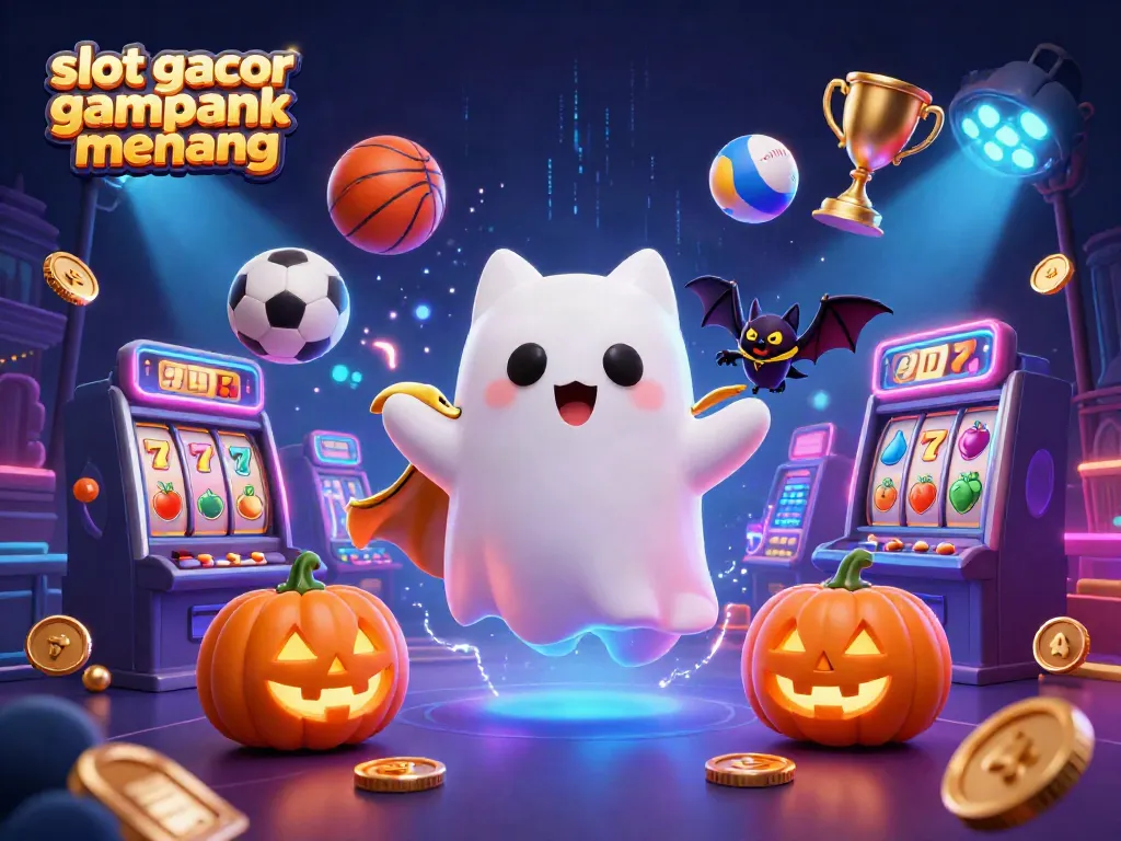 Experience the excitement of slot gacor gampang menang with a lively casino scene featuring a friendly ghost cat and dynamic game elements.