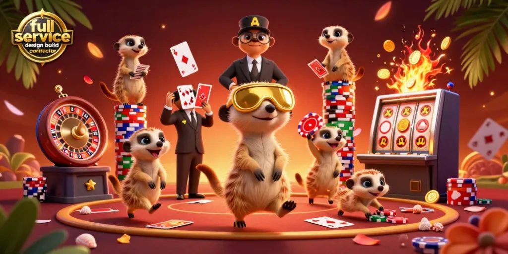 Experience the thrill with the full service design build contractor in this vibrant animated casino scene.