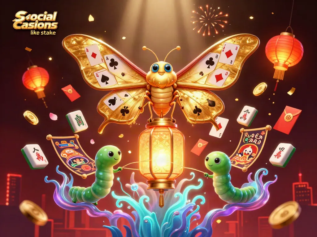 Experience social casinos like stake in vibrant 3D rendered scenes with card suits and glowing treasures.