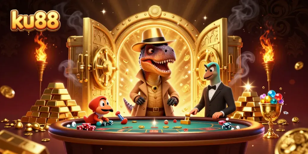 Experience thrilling games at ku88 with unique characters in a vibrant casino setting.