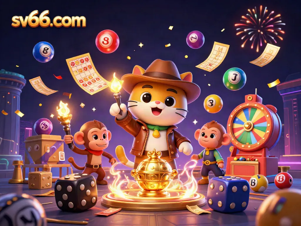Experience the excitement of sv66 com through a vibrant 3D casino illustration filled with dynamic gaming elements.