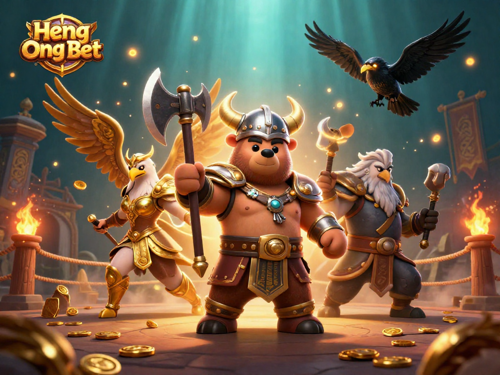 Engage with Heng Ong Bet in this vibrant casino scene filled with dynamic action and rich details.
