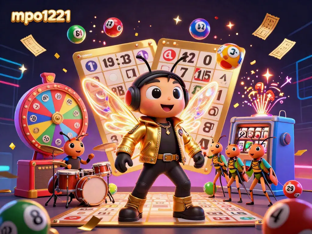Experience the excitement of mpo1221 with a vivid, dynamic illustration of a rock star cicada in a casino setting.