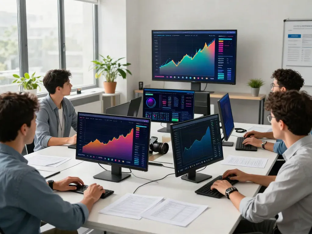 Diverse team discussing insurtech funding news in a modern office setting, showcasing analytics.