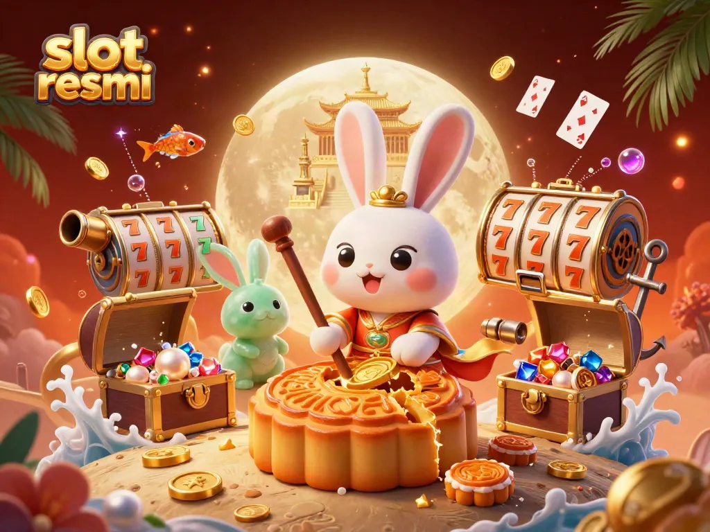 Engage with exciting slot resmi action in a vibrant lunar casino scene featuring dancing moon rabbits.