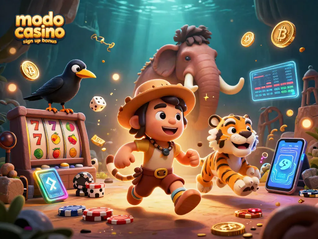 Explore the modo casino sign up bonus with vibrant casino-themed 3D illustration showing engaging characters.