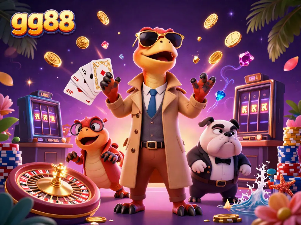 Experience exciting gameplay at gg88 with a whimsical scene of raptors in a casino setting.