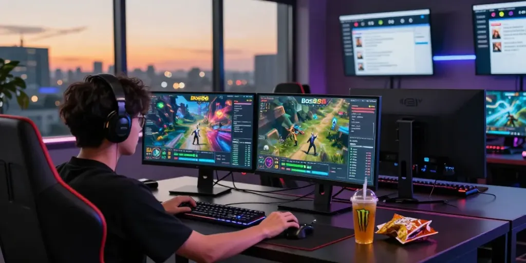 Engaging Bos88 gaming scene with real-time analytics and vibrant visuals.