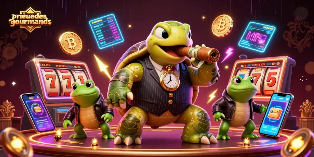 Experience thrilling slots at prieuredesgourmands with a vibrant 3D turtle mobster scene.