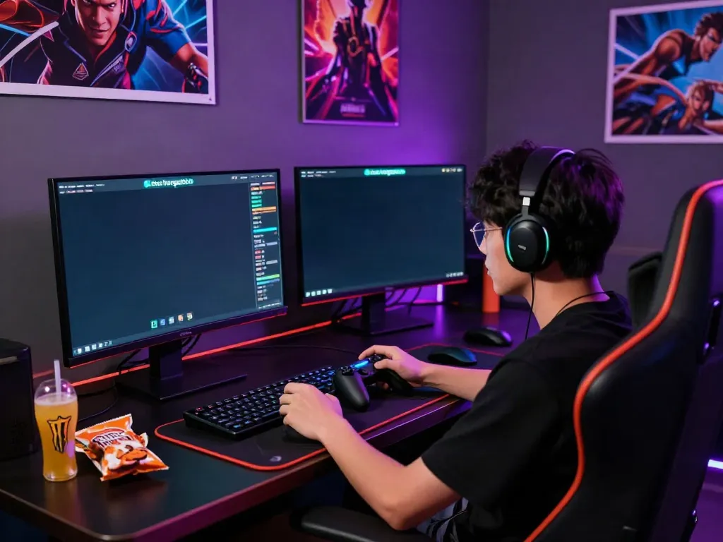 Situs hargatoto online gaming setup with vibrant RGB lights and competitive atmosphere.