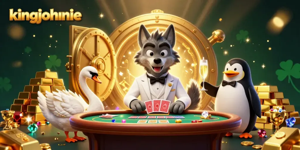 Experience thrilling baccarat action at kingjohnnie casino with elegant characters and treasure elements.