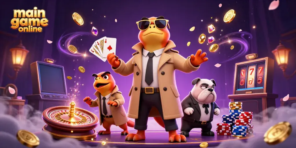 Experience the thrill of main game online with raptors in a trench coat at a VIP casino lounge.