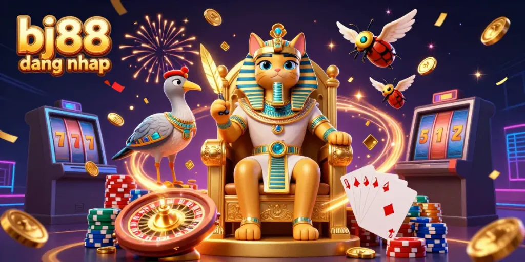 Engage in thrilling gameplay with bj88 dang nhap, featuring 3D Egyptian-themed casino elements and dynamic visuals.