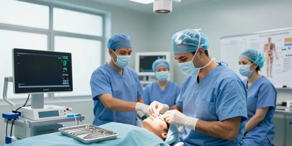 Dr Zahi Abou Chacra preparing for rhinoplasty in a modern surgical room.