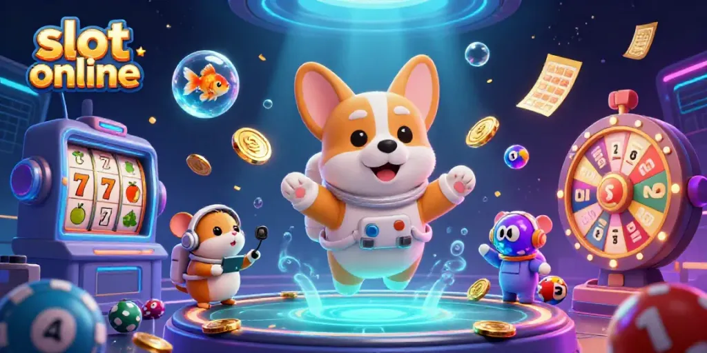 Experience the thrill of slot online games in a cosmic casino setting with vibrant characters and dynamic elements.