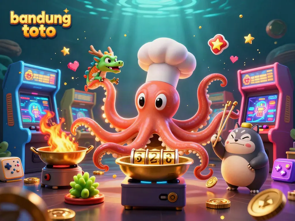 Engage with bandung toto slots in a vibrant, colorful illustrated casino scene featuring dynamic characters.