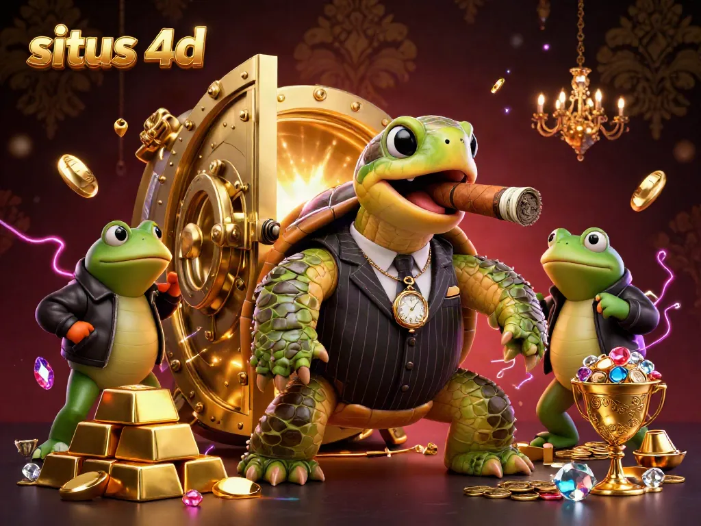 Experience the vibrant excitement of situs 4d with a cartoon turtle mobster and gold treasures.