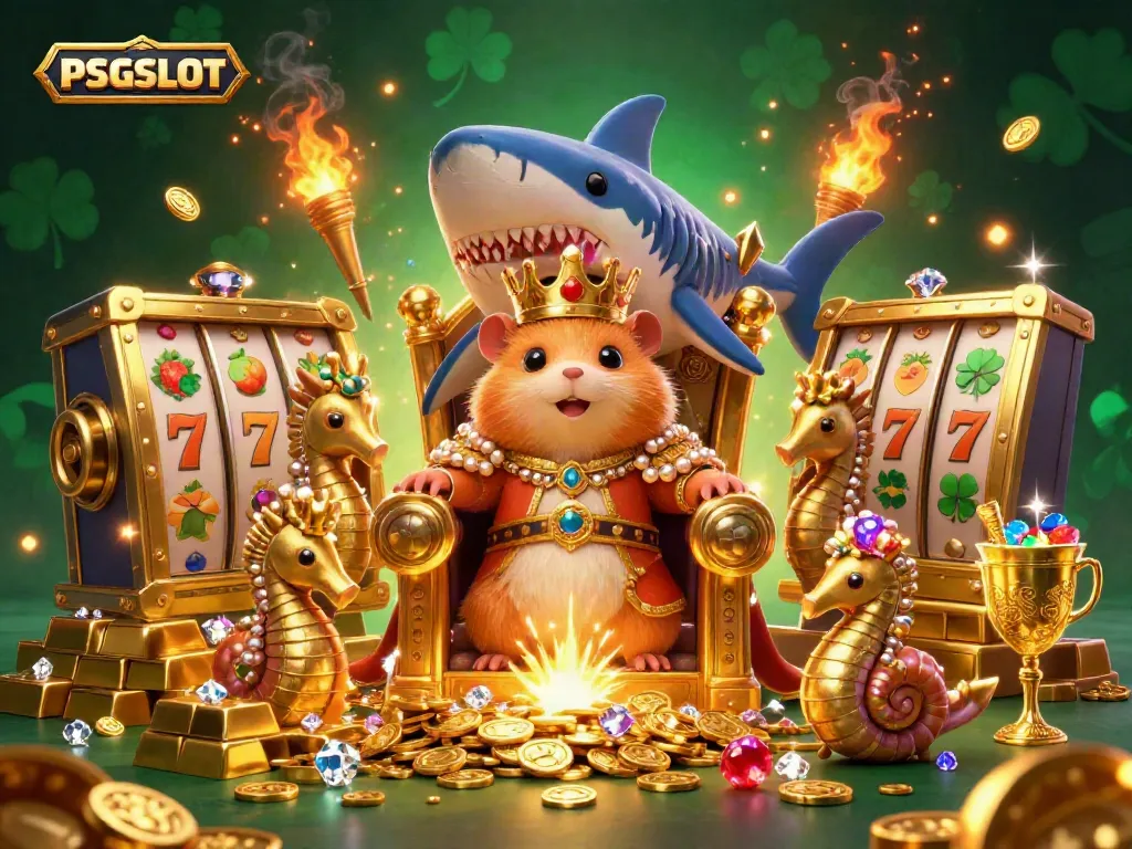 Spin the reels and uncover treasures of PSGSLOT with vibrant 3D characters and lively casino elements.
