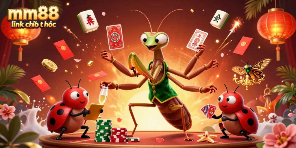 Experience the thrill of online gaming with the mm88 link chính thức in this vibrant 3D illustration.