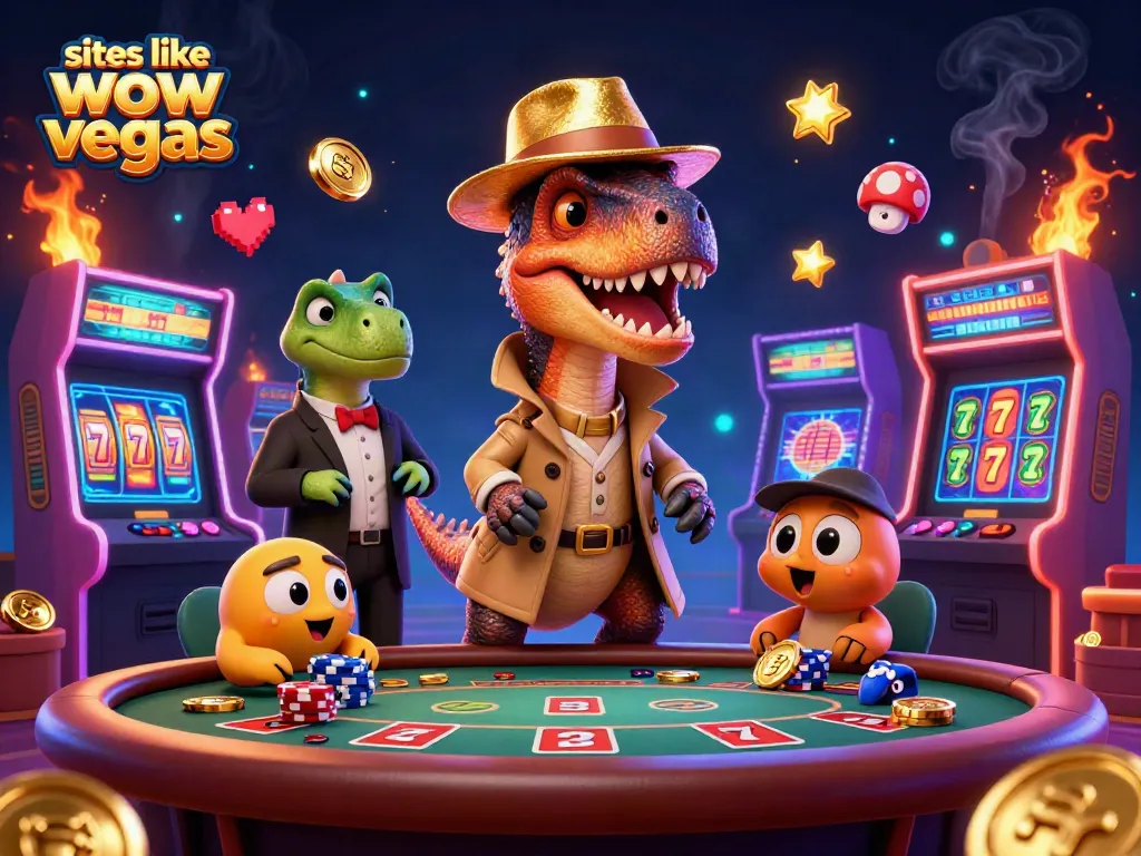Experience thrilling action at sites like wow vegas with a cartoon velociraptor card counter at a blackjack table.