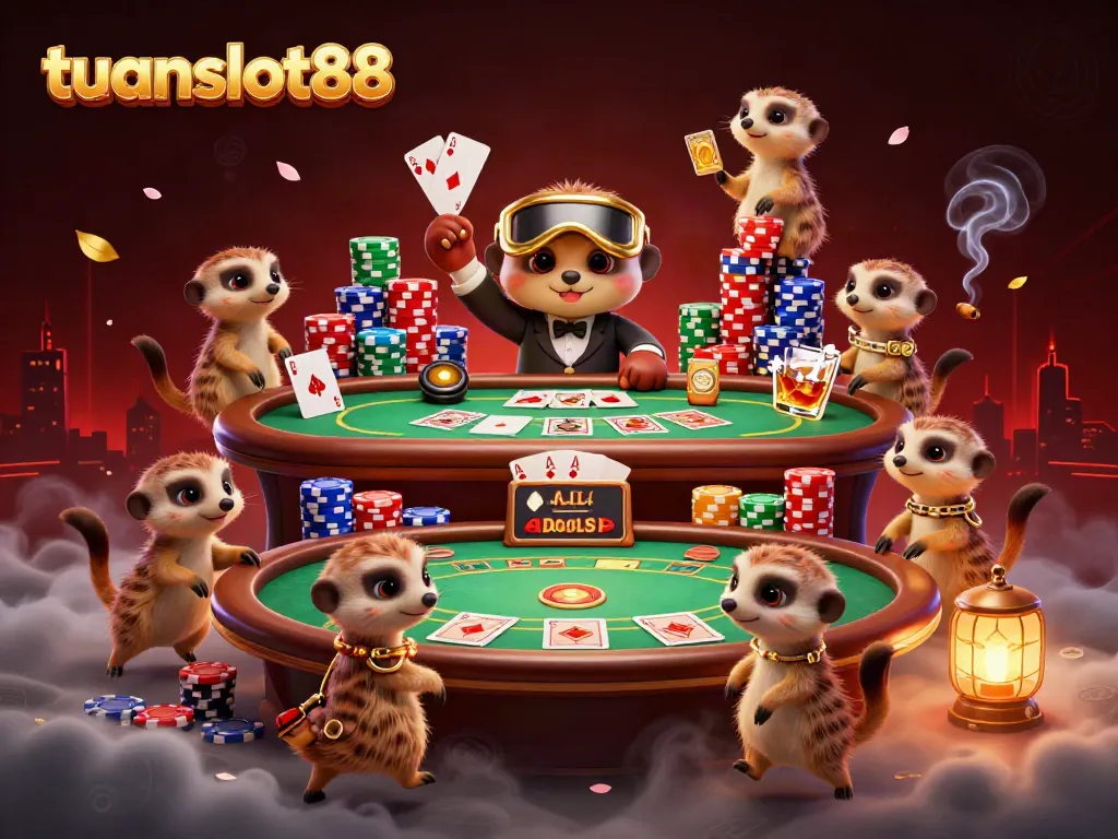 Permainan tuanslot88 yang seru dengan karakter meerkat yang mengelola kasino terbuka.