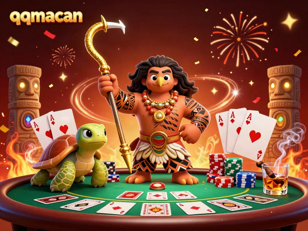 Experience gaming excitement with qqmacan, showcasing intense poker action and vibrant characters.