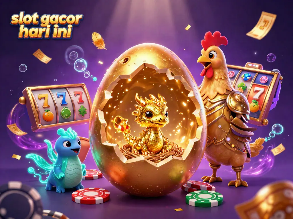 Engage with slot gacor hari ini through a magical 3D scene featuring a golden dragon and vibrant casino elements.