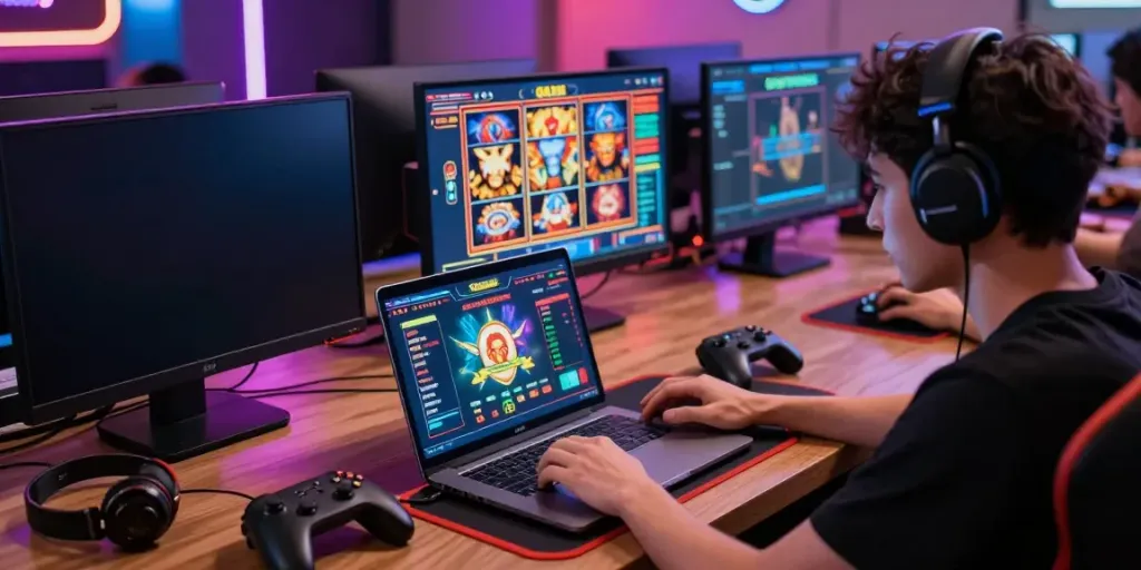 Engaging QQMacan login scene with vibrant gaming graphics and player interaction.