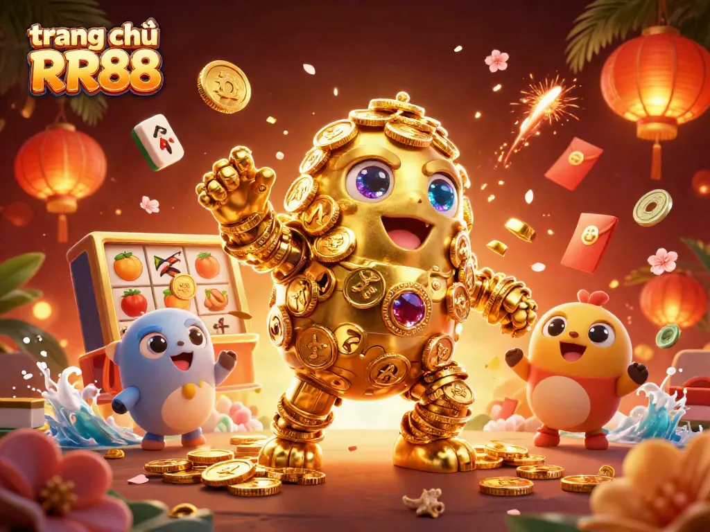 Experience thrills on trang chủ RR88 with a vibrant casino scene featuring a golden golem and dynamic game elements.